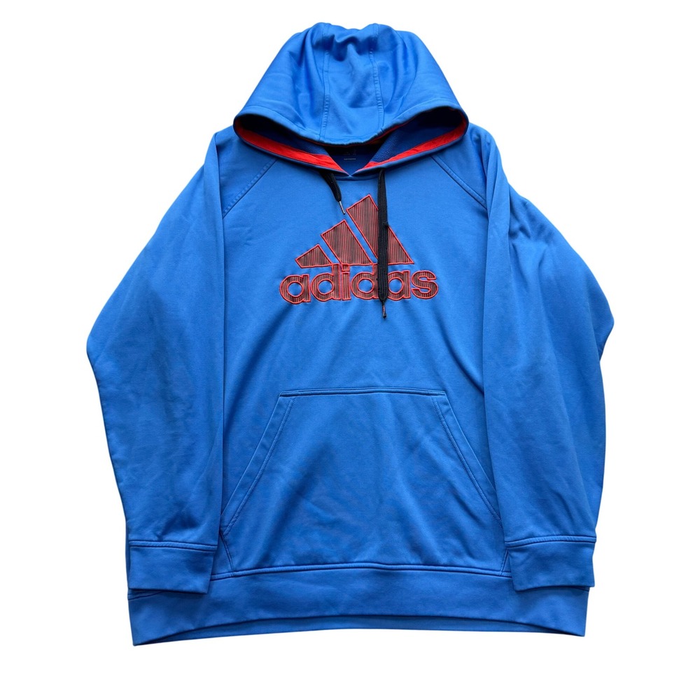 Adidas Logo Hoodie Mens 2XL Blue Long Sleeve Fleece Fleece Fleece Fleece Outdoor